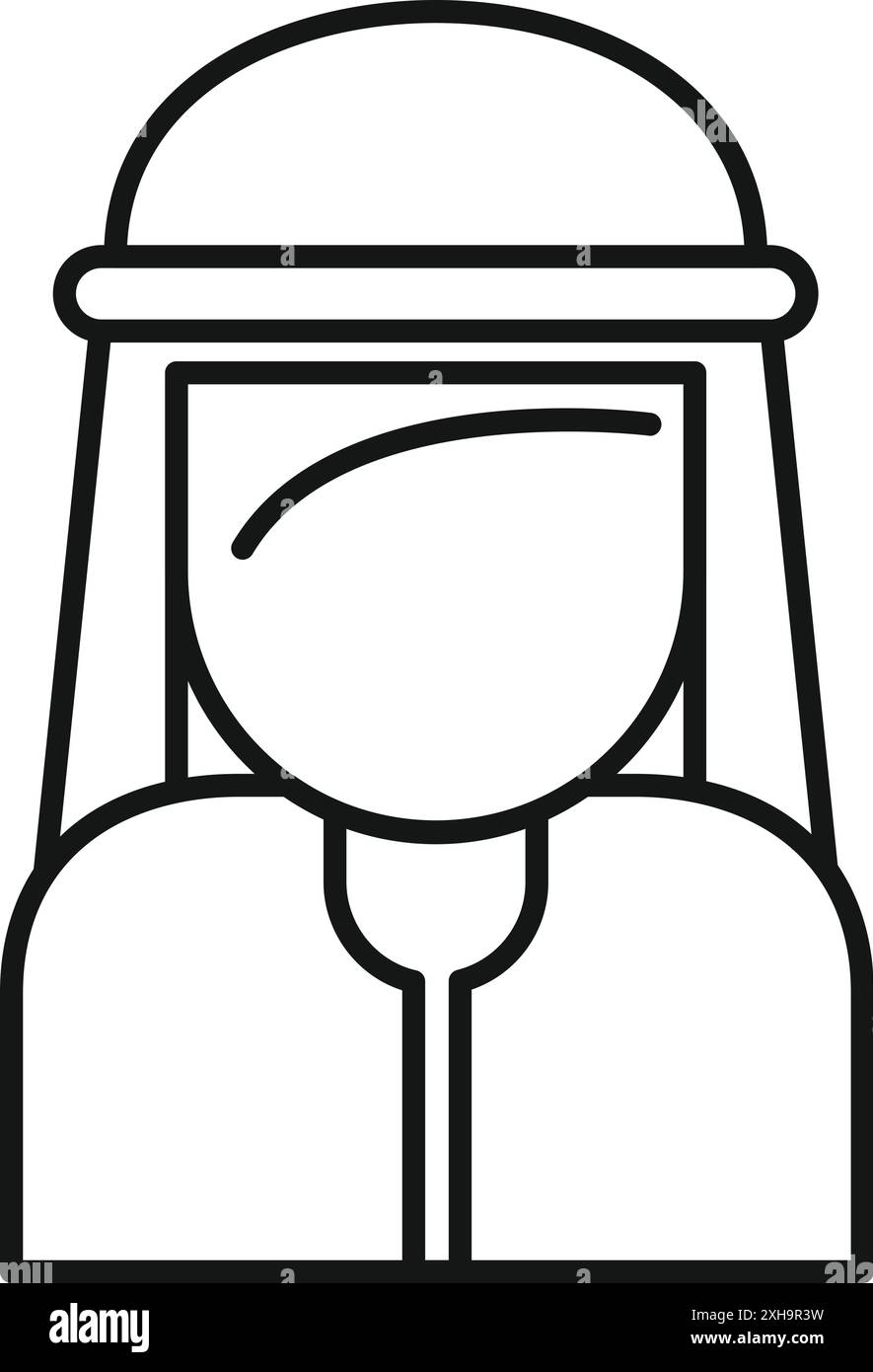 Einfache schwarze Linienzeichnung eines arabischen Mannes, der einen Keffiyeh trägt Stock Vektor