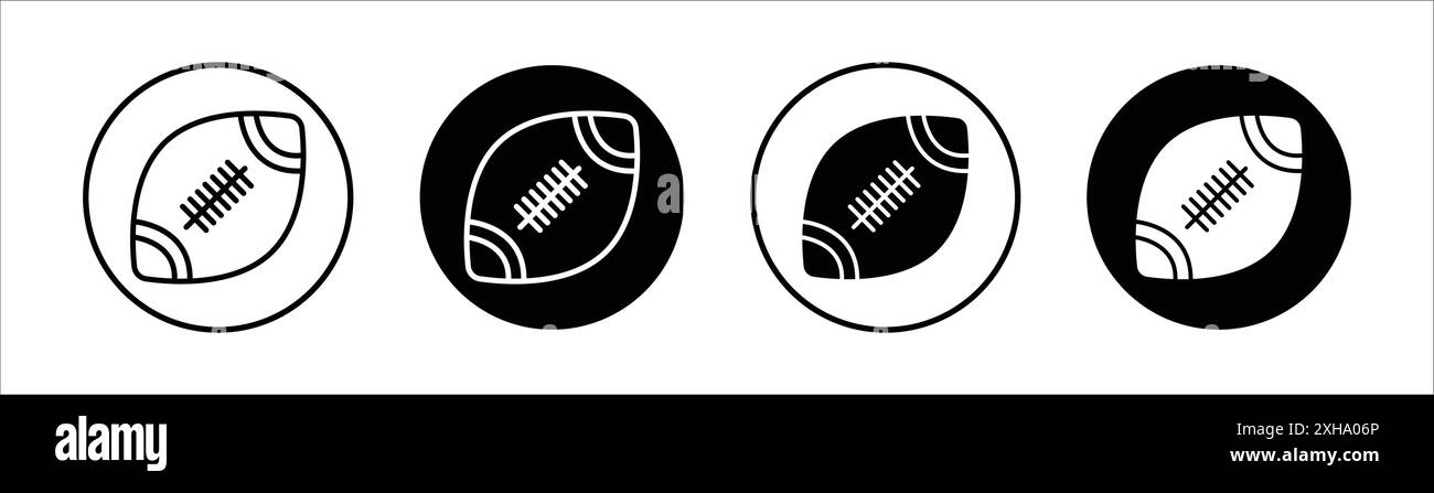 American Football Ball Icon Vector Symbol oder Schild Set Kollektion in Schwarz-weiß-Umrandung Stock Vektor