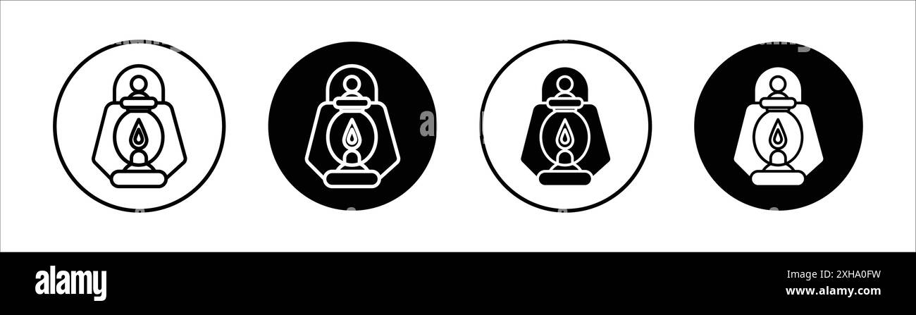 Camping Laterne Icon Vektorsymbol oder Schildersatz Sammlung in schwarz-weiß-Umriss Stock Vektor