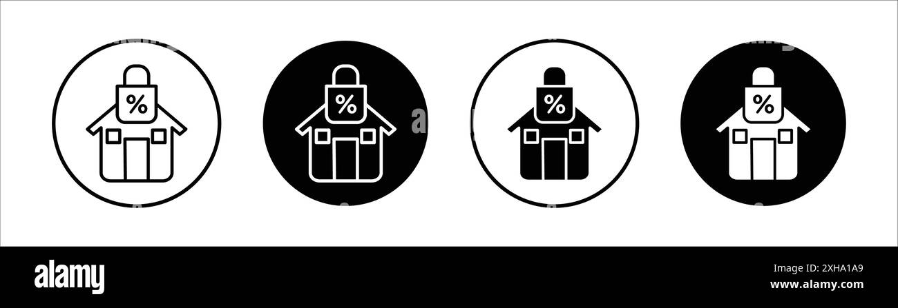 Festverzinsliche Hypothek Symbol Vektorsymbol oder Schildersatz Sammlung in schwarz-weiß-Umrandung Stock Vektor