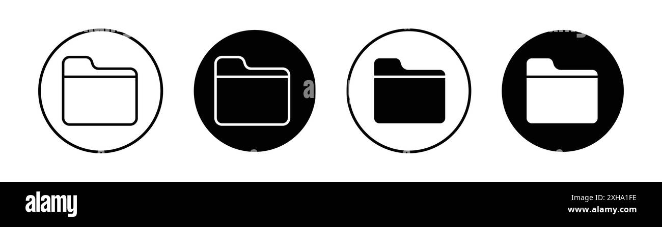 Ordnersymbol Sammlung von Vektorsymbolen oder Zeichensätzen in Schwarzweiß-Umrandung Stock Vektor