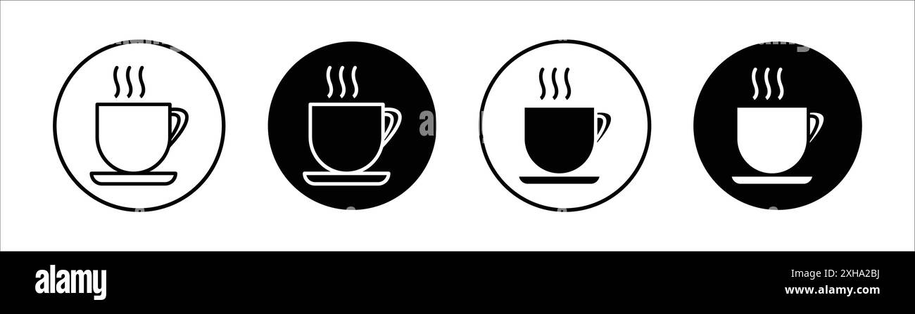 Symbol für Heißgetränke Vektorsymbol oder Schildersatz-Kollektion in schwarz-weiß-Umrandung Stock Vektor