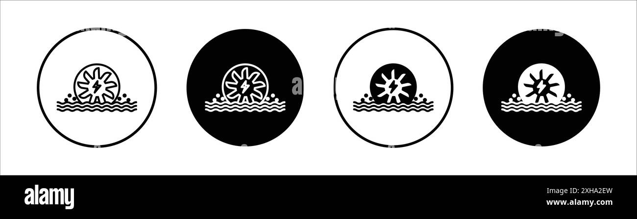 Wasserkraftwerk Symbol Vektorsymbol oder Zeichensatz Sammlung in Schwarz-weiß-Umrandung Stock Vektor