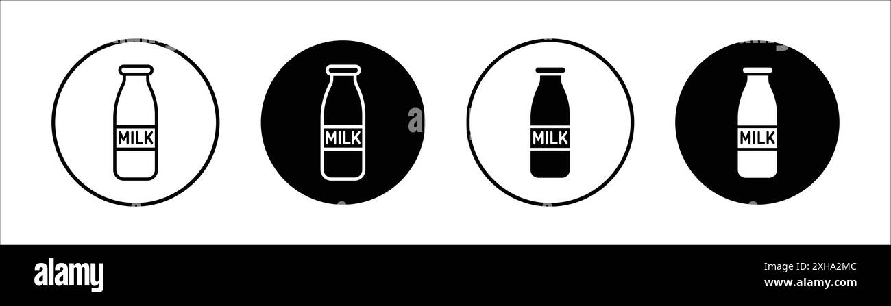 Milchflaschensymbol Vektorsymbol oder Zeichensatz Kollektion in schwarz-weiß-Umrandung Stock Vektor