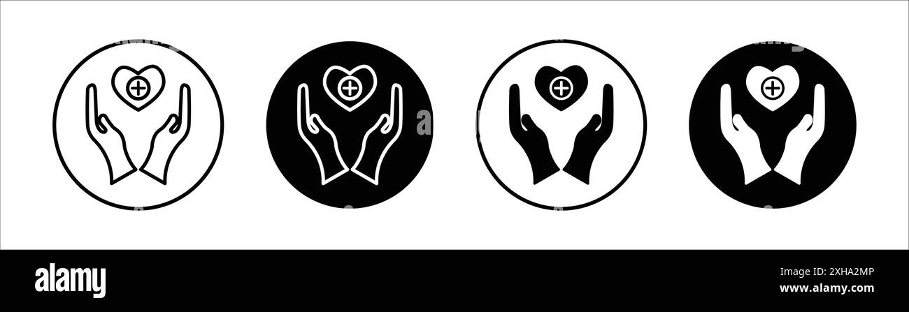 Medizinisches Support-Symbol Vektorsymbol oder Zeichensatzsammlung in schwarz-weiß-Umrandung Stock Vektor