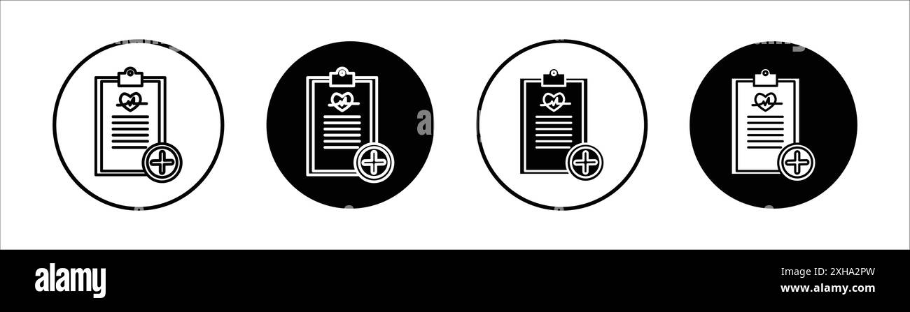 Medizinisches Befundsymbol Vektorsymbol oder Zeichensatzsammlung in Schwarzweiß-Umrandung Stock Vektor