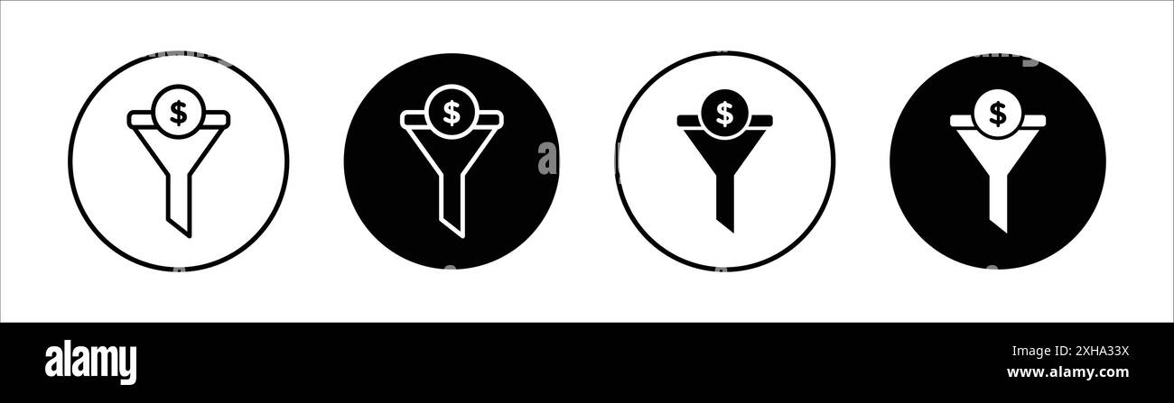Verkaufstrichter Icon Vektorsymbol oder Schildersatz-Kollektion in schwarz-weißer Umrandung Stock Vektor