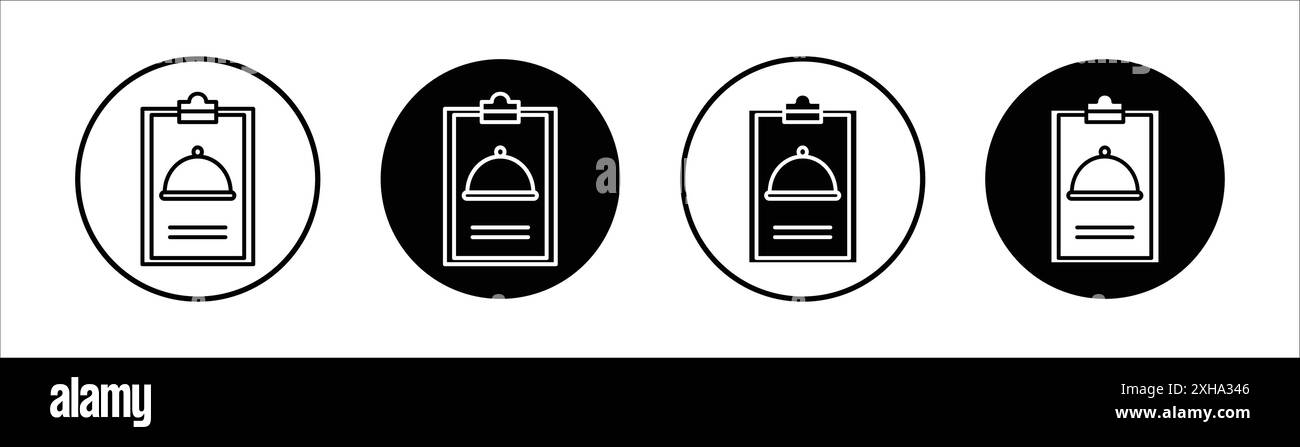 Restaurantkarte Vektorsymbol- oder Schildersatz-Kollektion in schwarz-weißer Umrandung Stock Vektor