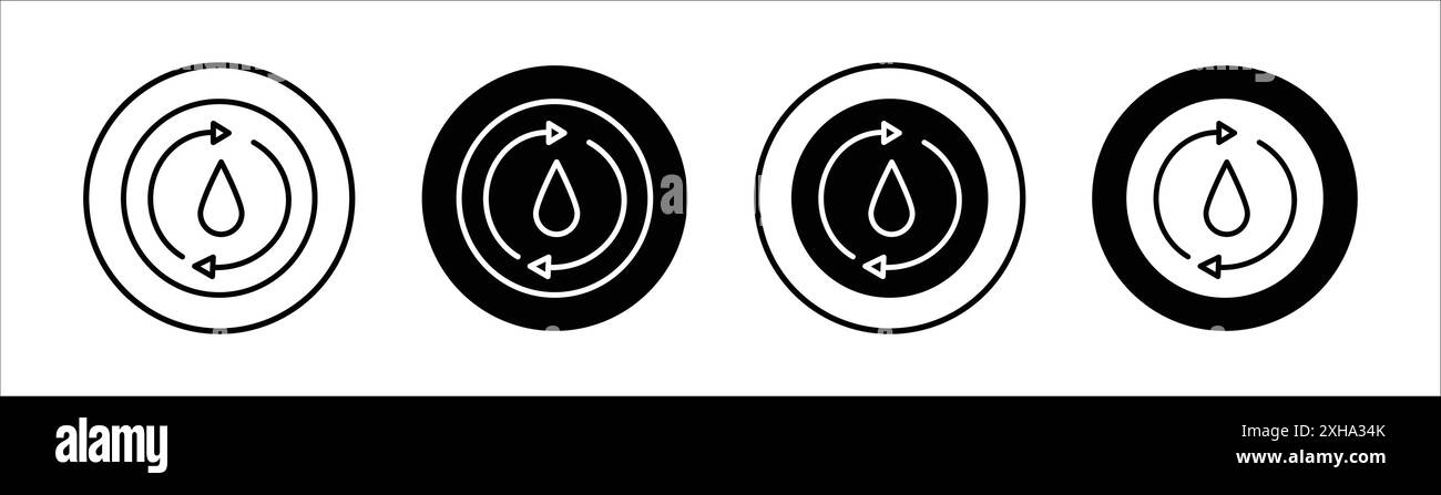 Recyceln Sie das Wassersymbol Vektorsymbol oder die Zeichensatzsammlung in Schwarz-weiß-Umrandung Stock Vektor