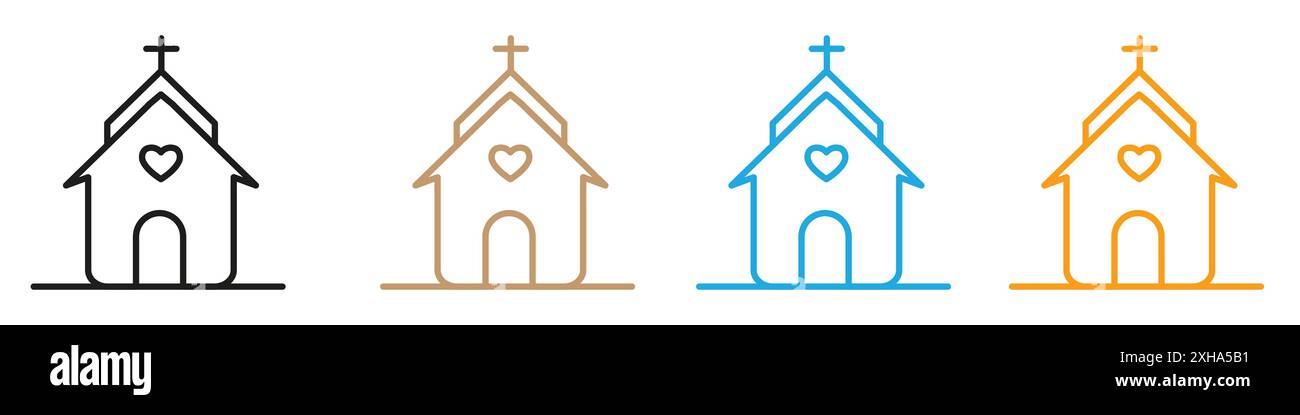 Kirchensymbol Vektorsymbol oder Schildersatz Kollektion in schwarz-weiß-Umrisse Stock Vektor