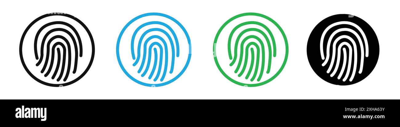 Fingerabdrucksymbol Sammlung von Vektorsymbolen oder Schildern in Schwarzweiß-Umrandung Stock Vektor