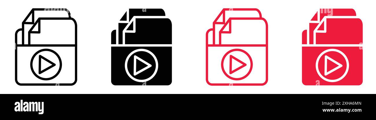 Symbol für Multimediadateien Sammlung von Vektorsymbolen oder Zeichensätzen in Schwarzweiß-Umrandung Stock Vektor