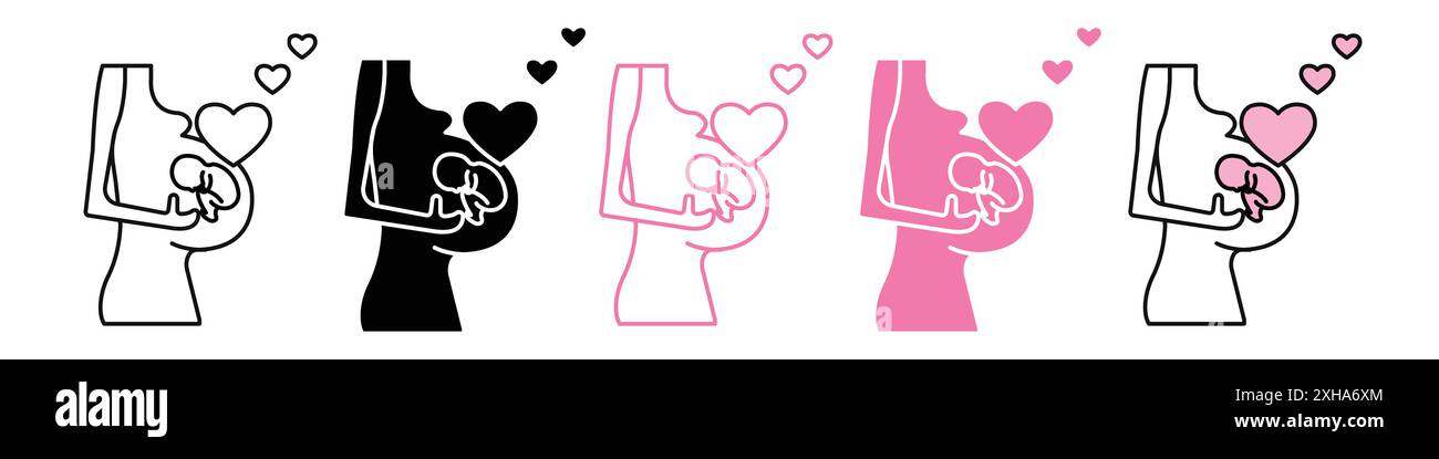 Symbol für Schwangerschaftspflege Vektorsymbol oder Zeichensatzsammlung in schwarz-weiß-Umrandung Stock Vektor