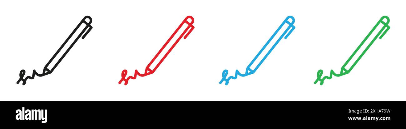 Signature Icon Vektorsymbol oder Signaturset-Kollektion in Schwarzweiß-Umrandung Stock Vektor