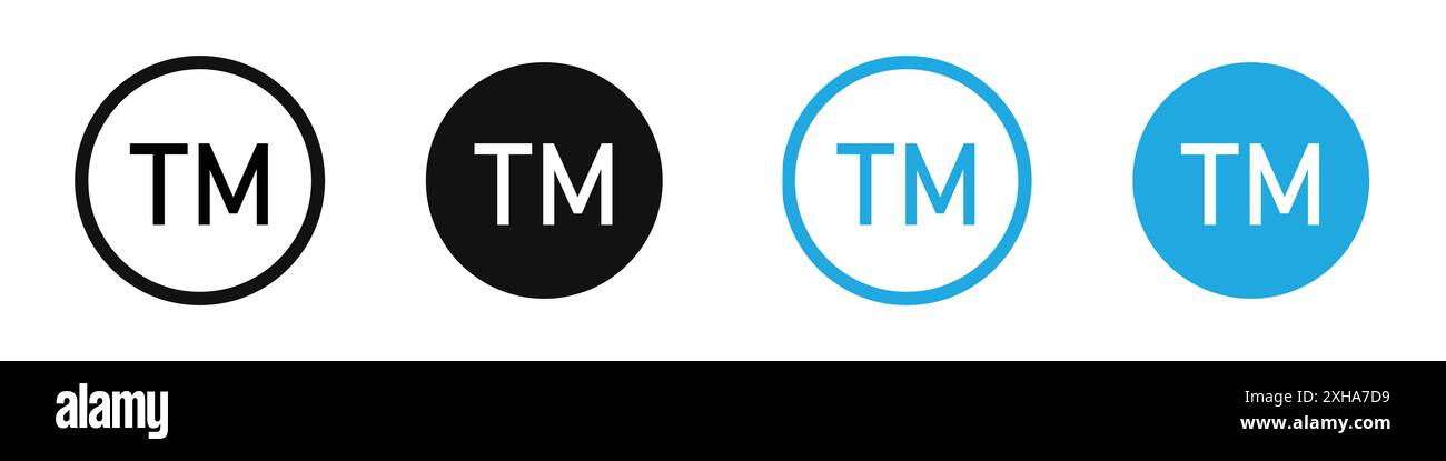 TM-Markensymbol Vektorsymbol oder Zeichensatz-Kollektion in schwarz-weißer Umrandung Stock Vektor