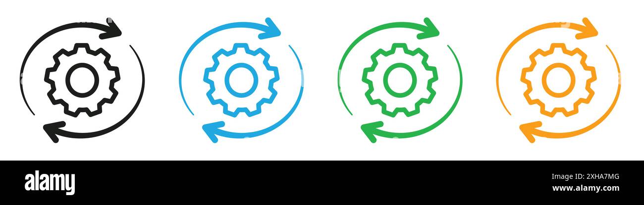 Symbol für Workflow-Prozess Vektorsymbol oder Zeichensatz in Schwarzweiß-Umrandung Stock Vektor