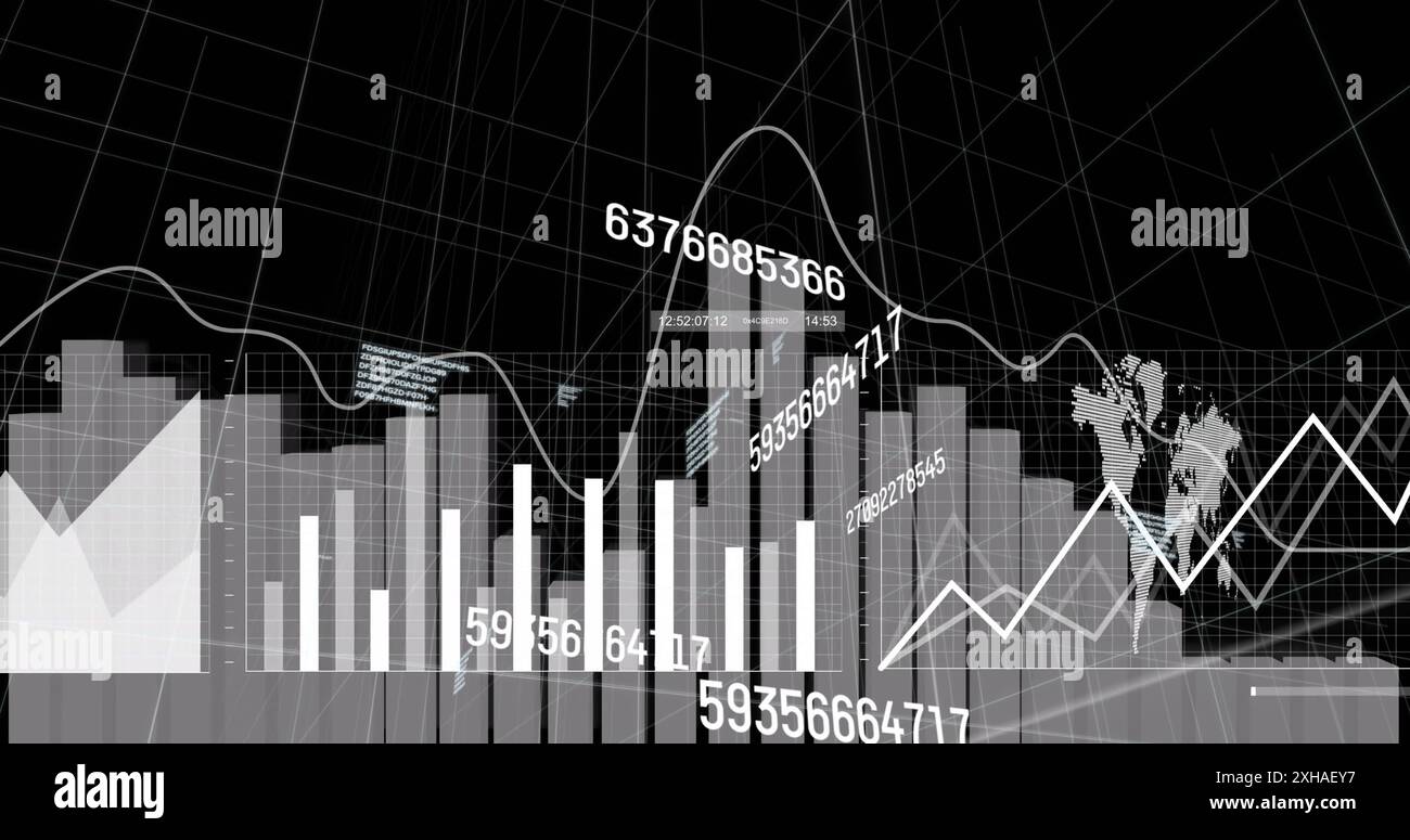 Analyse von Finanzdaten, digitalen Diagrammen und Diagrammen zur Darstellung von Markttrends Stockfoto