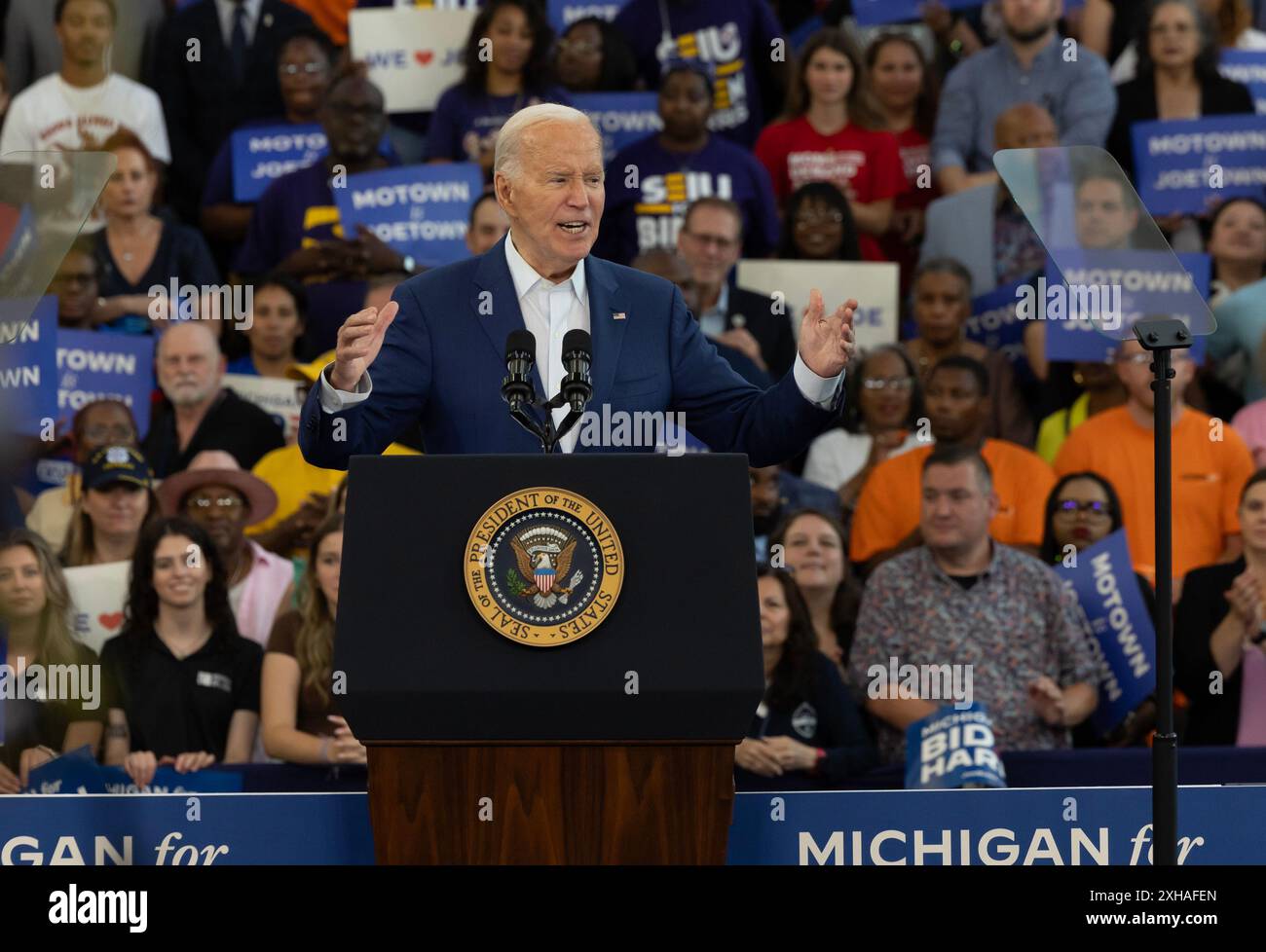 Detroit, Usa. Juli 2024. Präsident Joe Biden spricht am Freitag, den 12. Juli 2024 an der Renaissance High School in Detroit, Michigan. Foto: Rena Laverty/UPI Credit: UPI/Alamy Live News Stockfoto