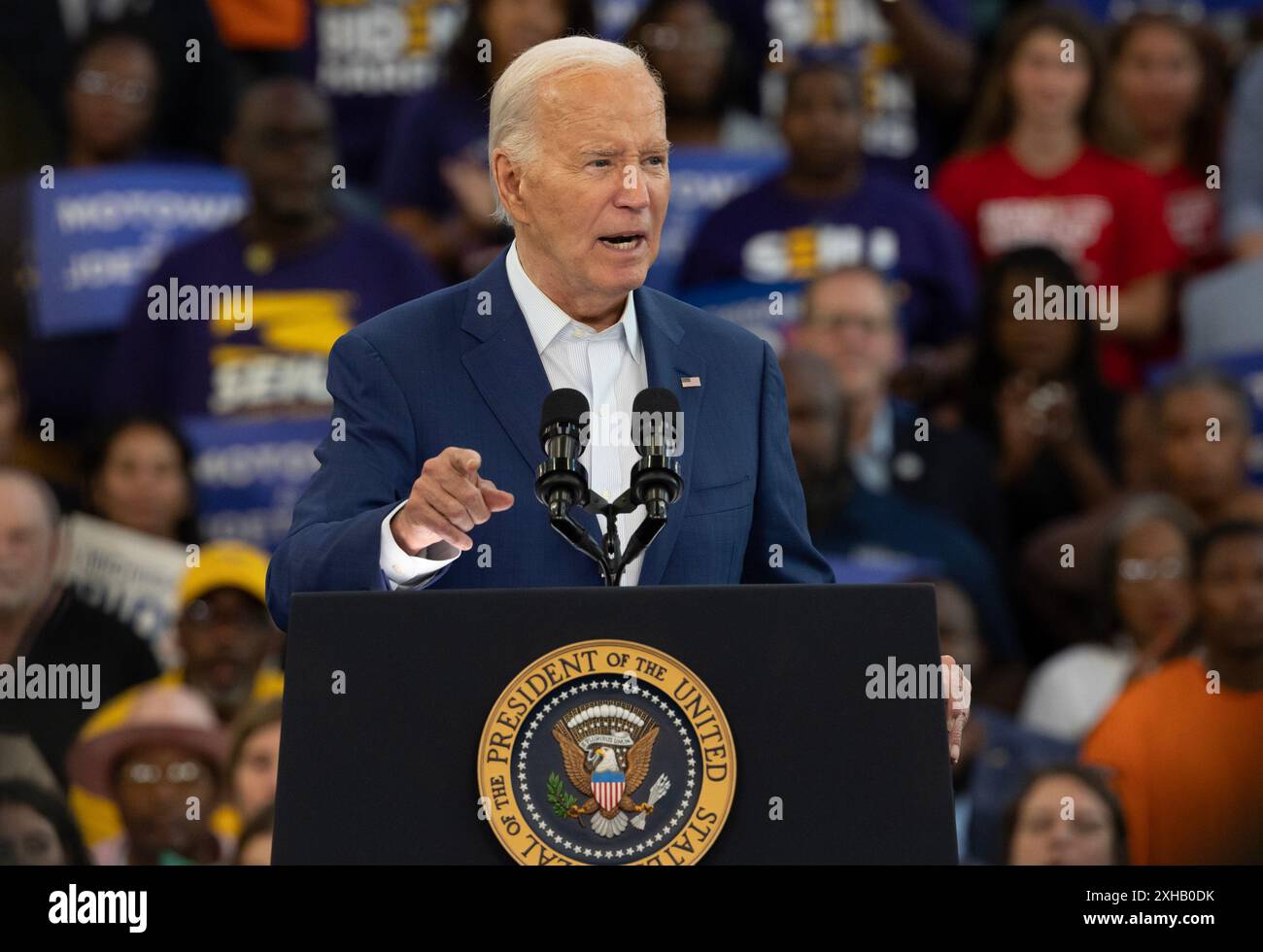 Detroit, Usa. Juli 2024. Präsident Joe Biden spricht am Freitag, den 12. Juli 2024 an der Renaissance High School in Detroit, Michigan. Foto: Rena Laverty/UPI Credit: UPI/Alamy Live News Stockfoto