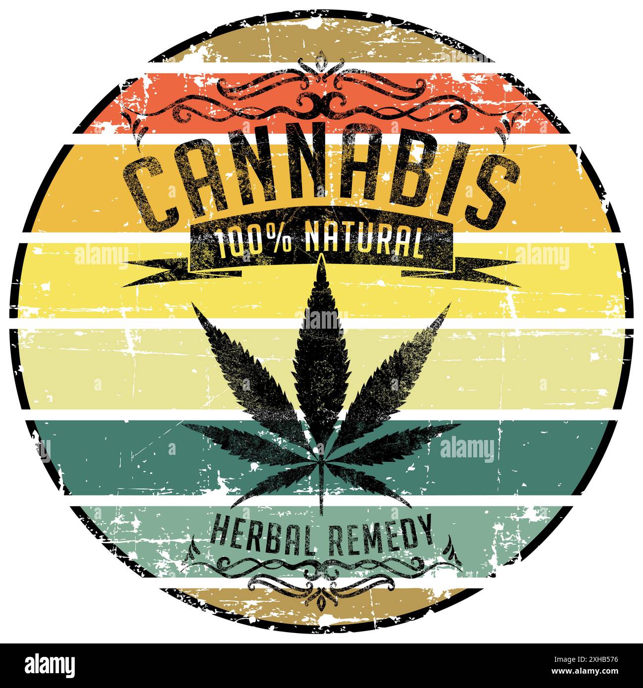 Cannabis Leaf – Retro Weed Grafik Design mit Distressed Grunge Effekt Stockfoto