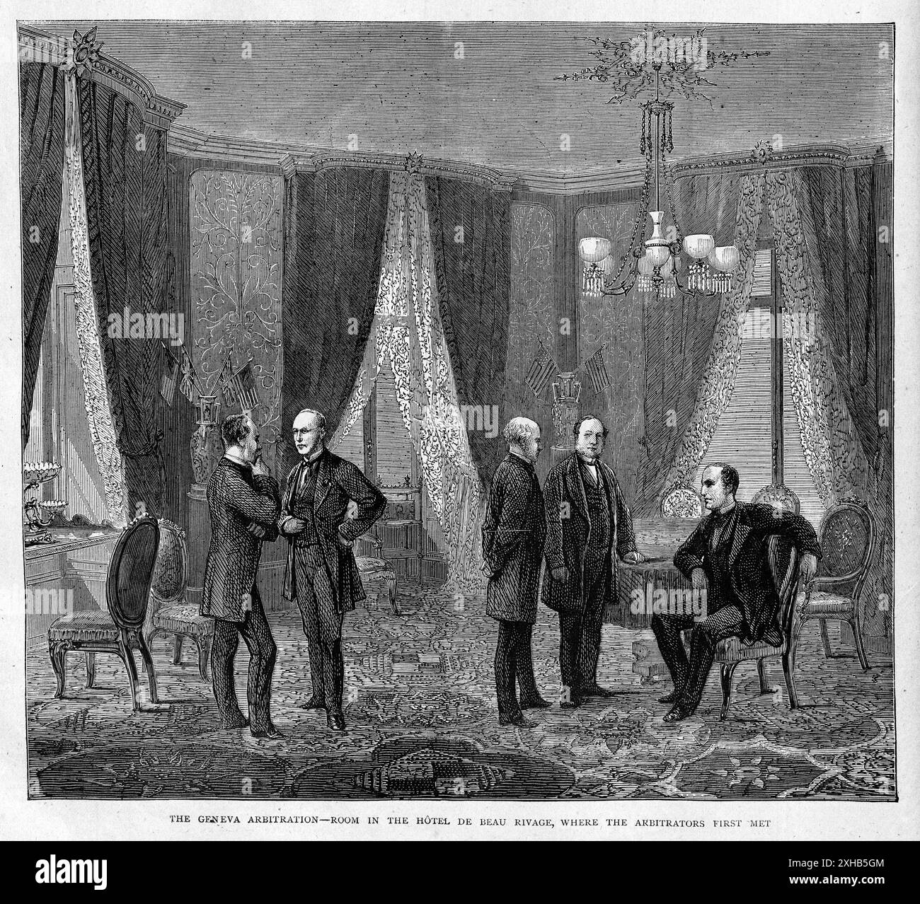Alabama behauptet, Diplomatentreffen für das Genfer Schiedsgericht, 1872, Zimmer im Hotel de Beau Rivage, 1870er Jahre, 19. Jahrhundert Stockfoto