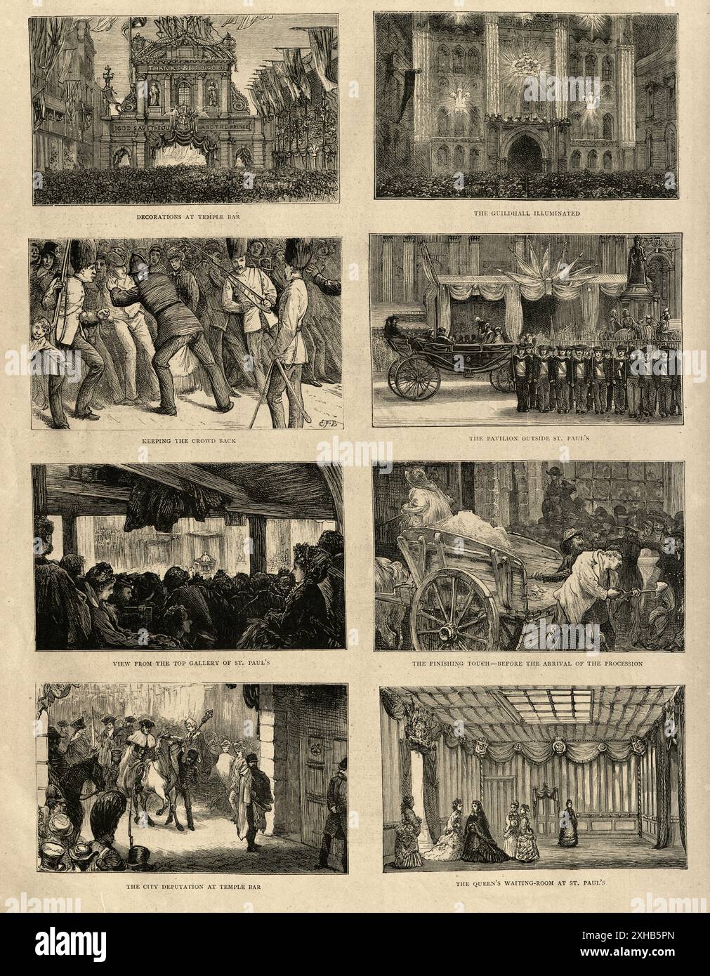 Szenen aus einem Thanksgiving-Gottesdienst in Anerkennung für die jüngste Genesung des Prinzen von Wales von Typhus, 1872 19. Jahrhundert, Vintage Illustration Stockfoto