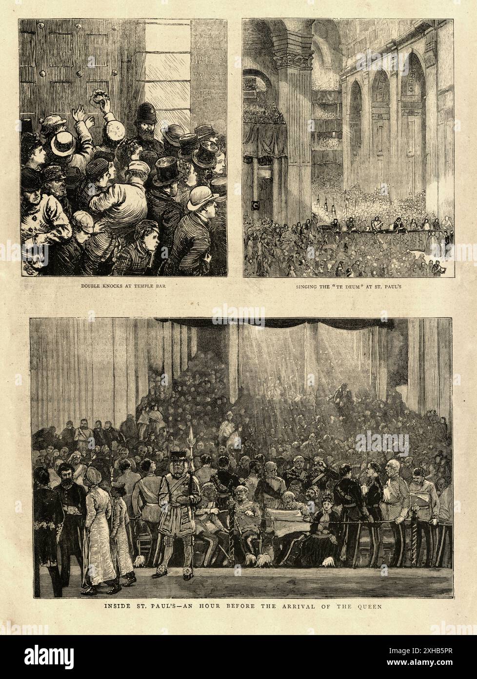 Szenen aus einem Thanksgiving-Gottesdienst in Anerkennung für die jüngste Genesung des Prinzen von Wales von Typhus, 1872 19. Jahrhundert, Vintage Illustration Stockfoto