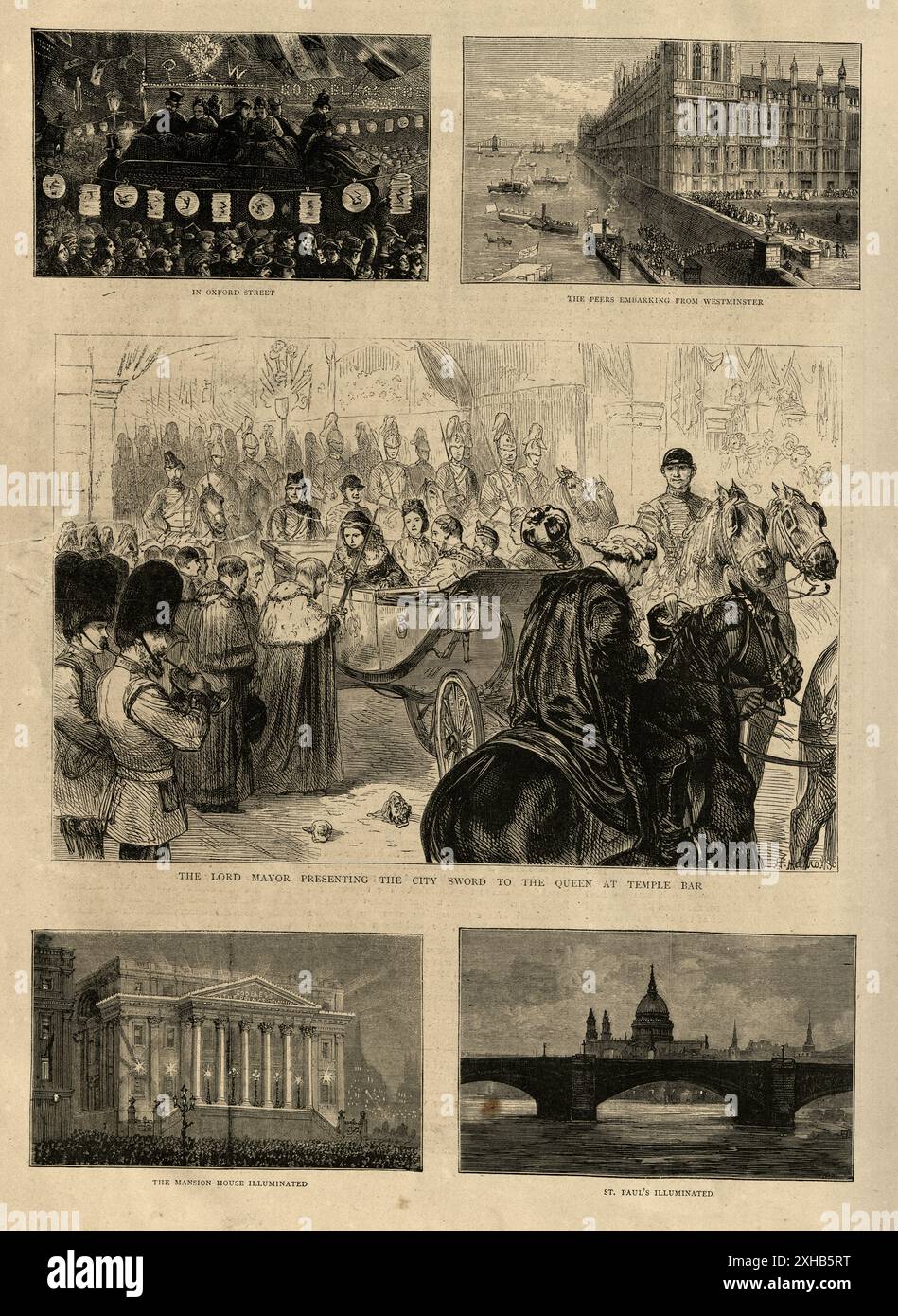 Szenen aus einem Thanksgiving-Gottesdienst in Anerkennung für die jüngste Genesung des Prinzen von Wales von Typhus, 1872 19. Jahrhundert, Vintage Illustration Stockfoto