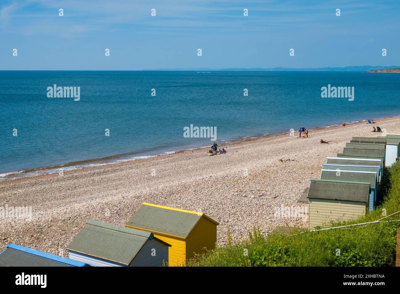 Strandhütten in Budleigh Salterton, Devon, Großbritannien Stockfoto