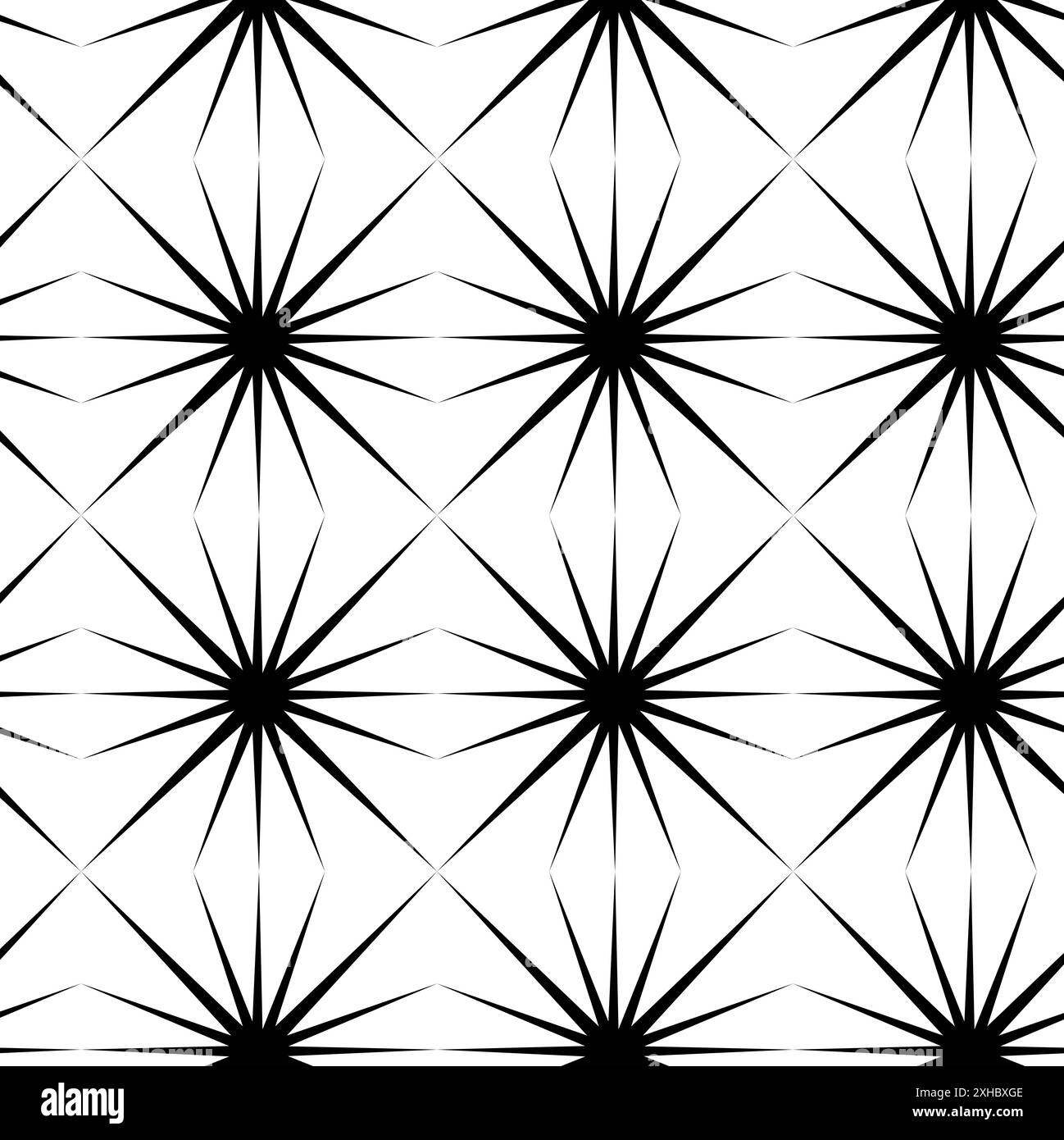 Abstraktes geometrisches Muster mit Kreuzen, Streifen, Linien. Nahtloser Vektorhintergrund. Weiße und schwarze Blumenschmuck. Modernes Design mit vernetzter Grafik Stockfoto