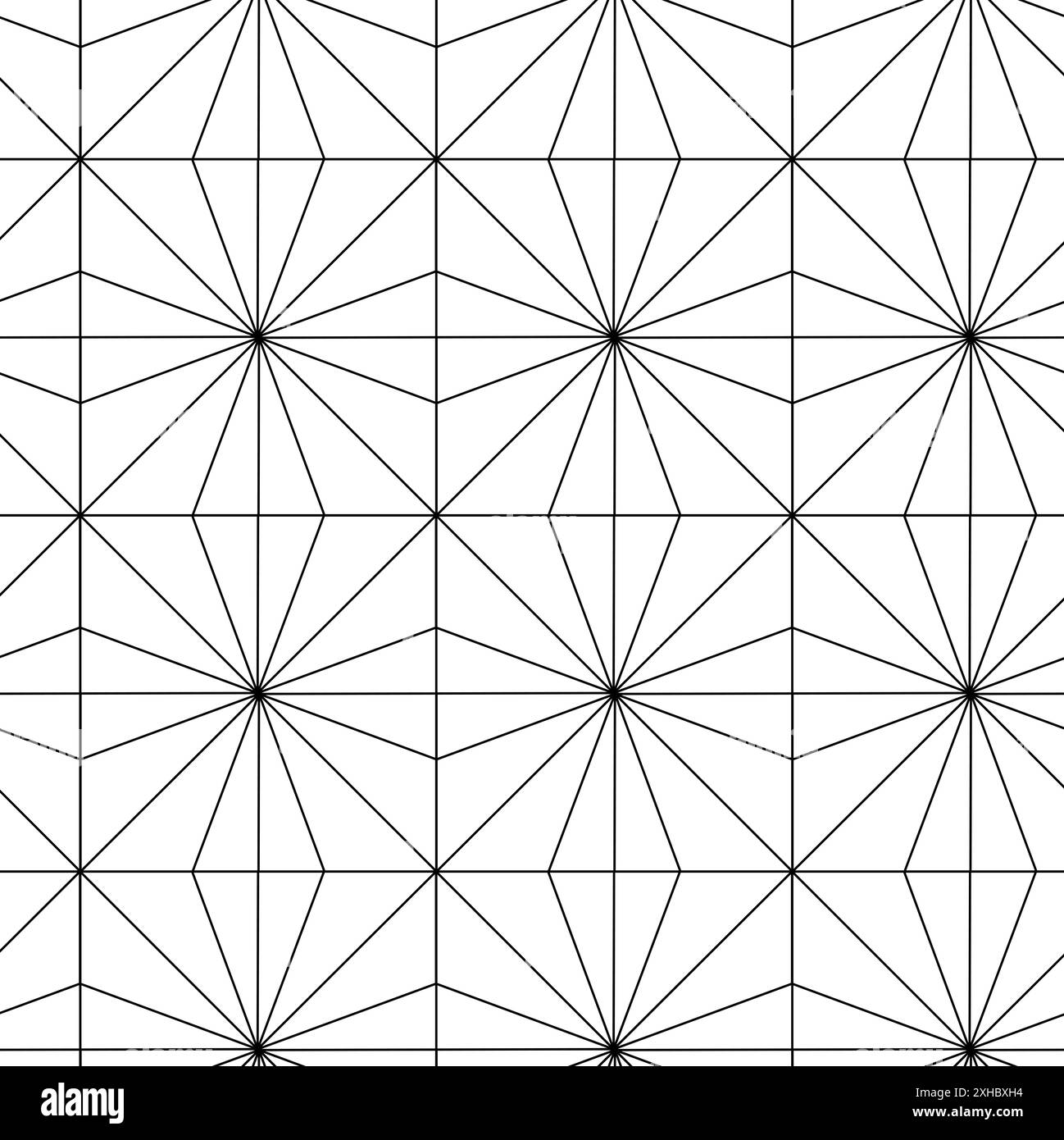 Abstraktes geometrisches Muster mit Quadraten, Spiralen, Streifen, Linien. Nahtloser Vektorhintergrund. Weißes und schwarzes Ornament. Moderne vernetzte Grafik Stockfoto