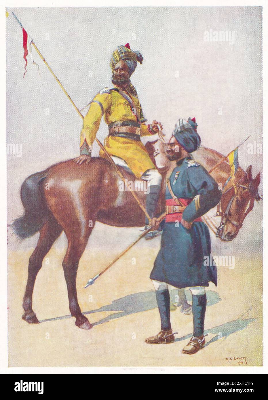 1st Duke of York's Own Lancers (Skinner's Horse), Hindustani Musalman & 3rd Skinner's Horse, Musalman Rajput - Aquarell von Major A C Lovett, 1910. Stockfoto