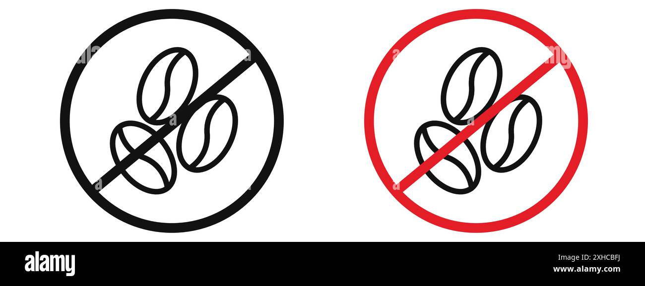 Koffeinfreie Icon Vector Symbol oder Schild Set Kollektion in Schwarz-weiß-Umrandung Stock Vektor