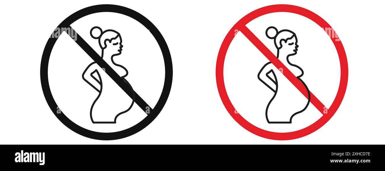Verbotene schwangere Icon Vektor-Symbol oder Zeichensatz-Sammlung in schwarz-weiß-Umrandung Stock Vektor