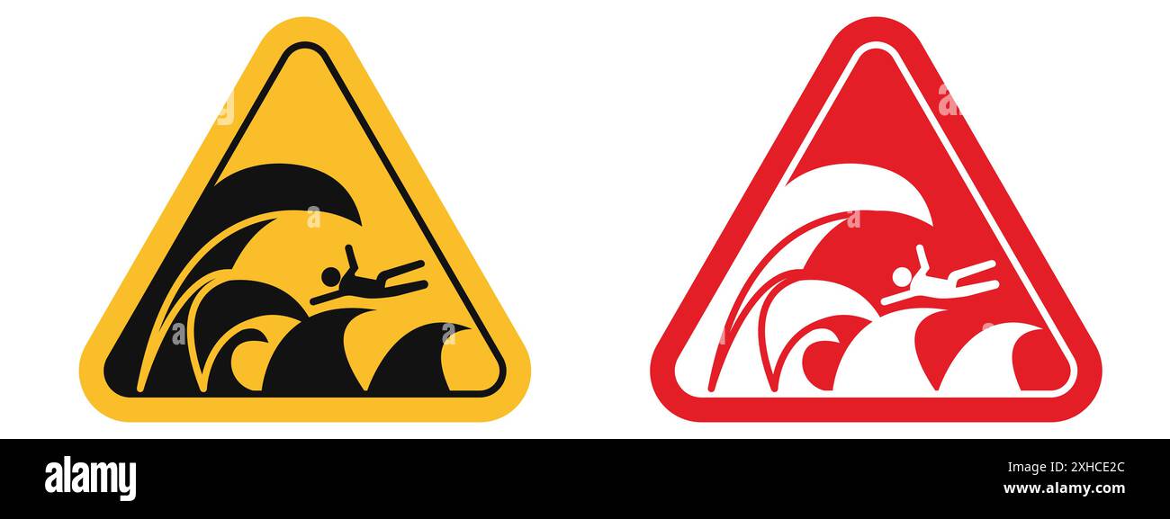 Hochseewellen Warnschild Vektorsymbol oder Zeichensatz Kollektion in schwarz-weiß-Umrisse Stock Vektor
