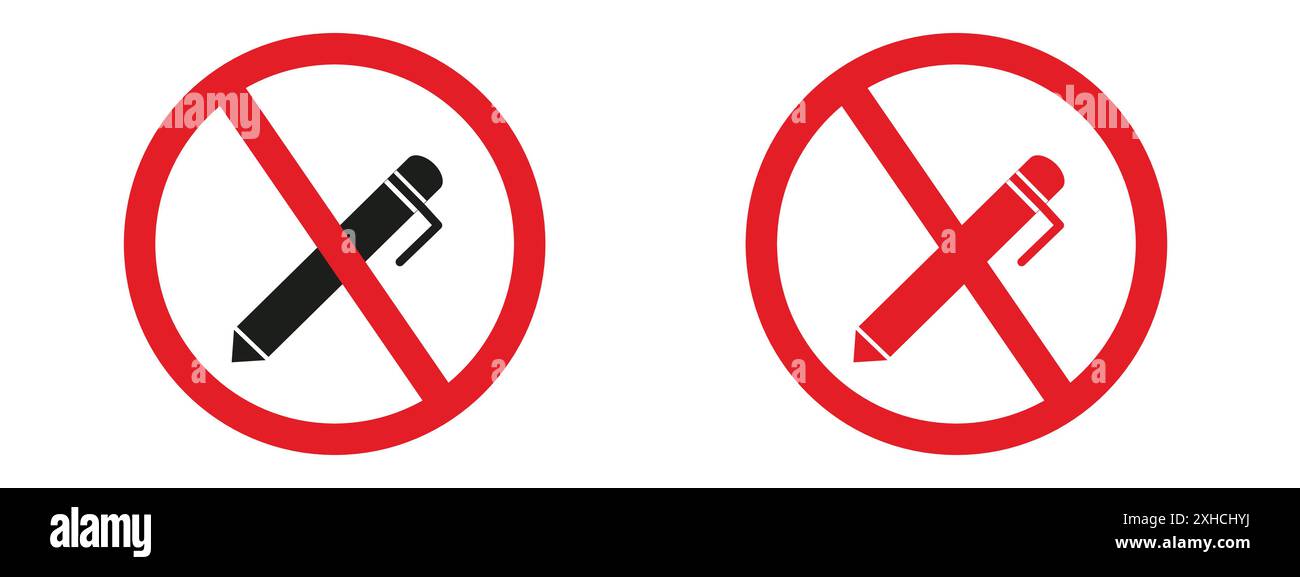 Kein Schreibzeichen Vektorsymbol oder Zeichensatz-Sammlung in Schwarzweiß-Umrandung Stock Vektor