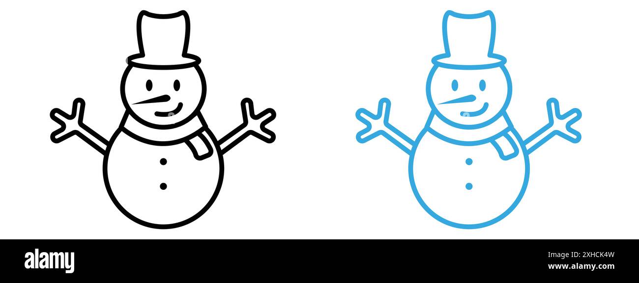 Schneemann Icon Vector Symbol oder Zeichensatz Kollektion in Schwarz-weiß-Umrandung Stock Vektor