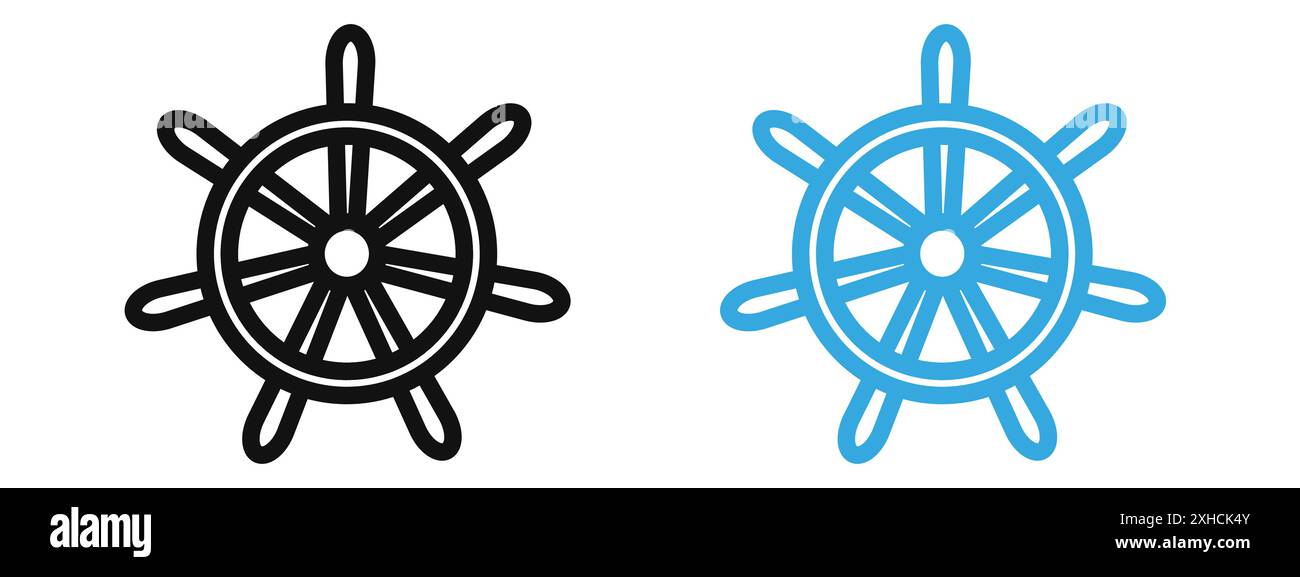 Schiffsrad Symbol Vektorsymbol oder Zeichensatz Kollektion in schwarz-weiß-Umrisse Stock Vektor