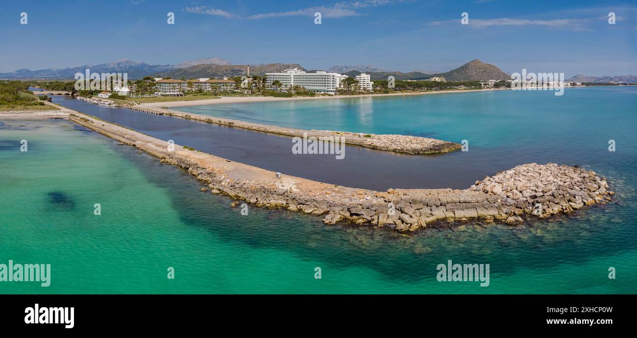 S Oberta, Ausgang zum Meer vom Canal Gran, Area Natural d'Especial Interes, im Naturpark von s'Albufera, Mallorca, Balearen inbegriffen Stockfoto