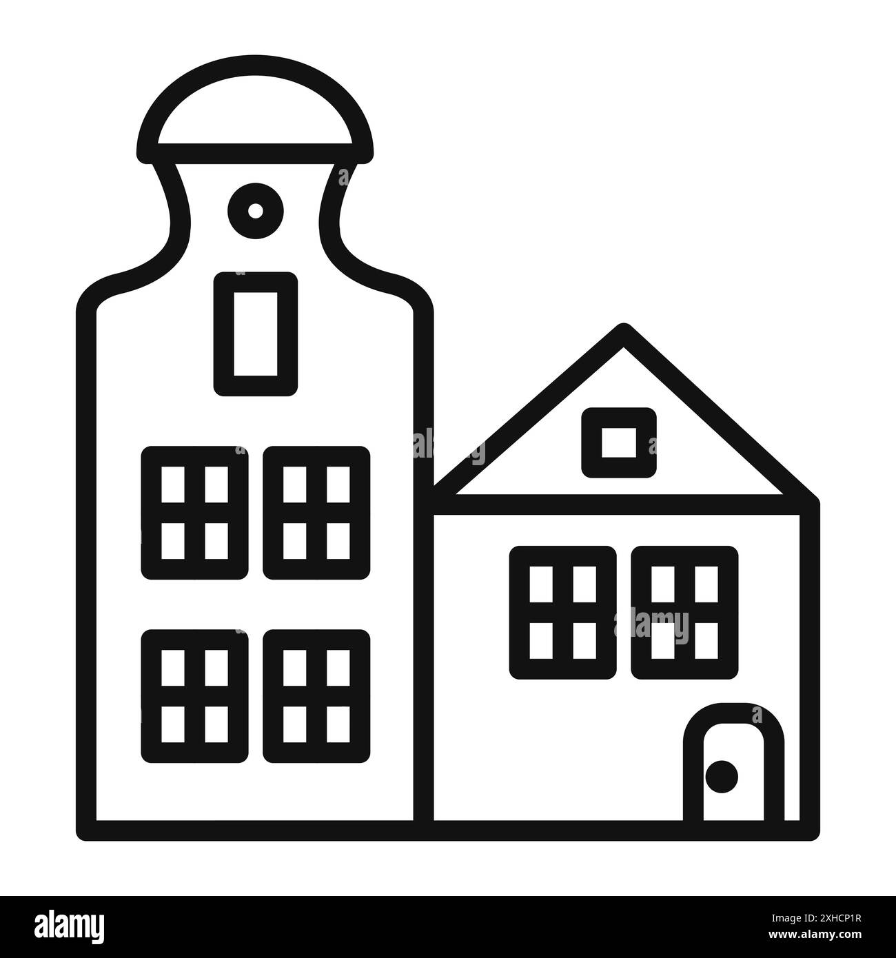 Amsterdam Icon Vektor-Symbol- oder Schildersatz-Kollektion in Schwarz-weiß-Umrandung Stock Vektor