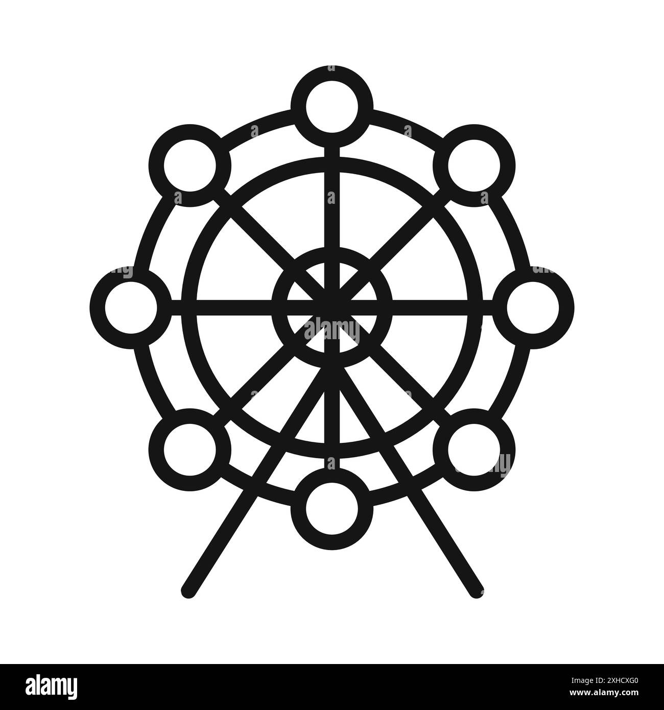 Riesenrad Symbol Vektorsymbol oder Zeichensatz Kollektion in Schwarz-weiß-Umrandung Stock Vektor