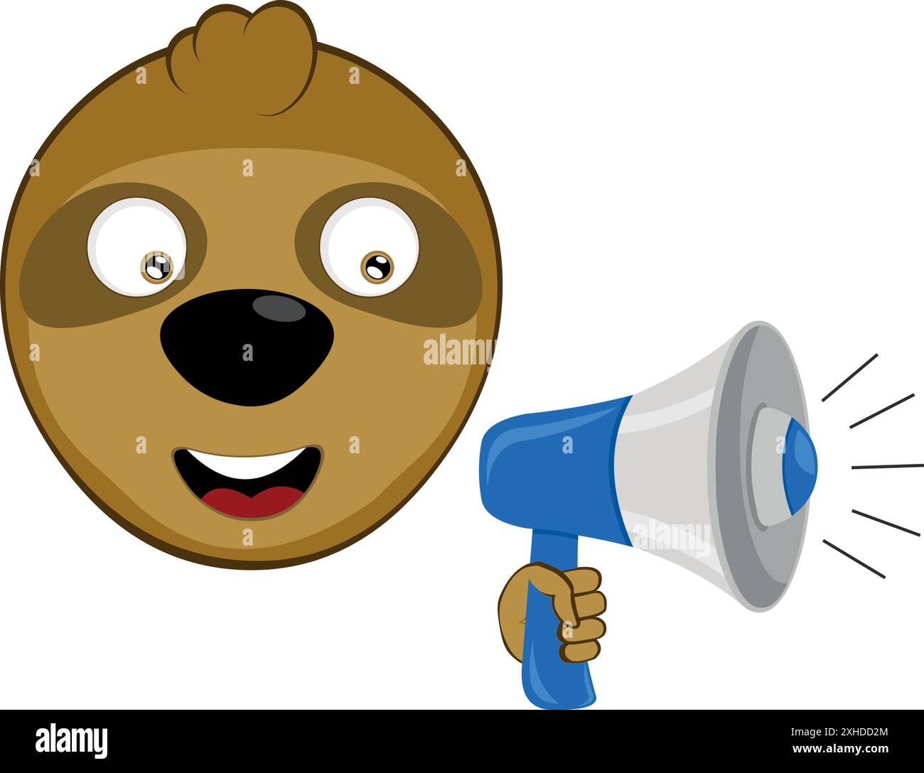 Vektor Illustration Gesicht Bär Faultier Charakter Tier Cartoon, sprechen mit einem Megaphon in der Hand Stock Vektor