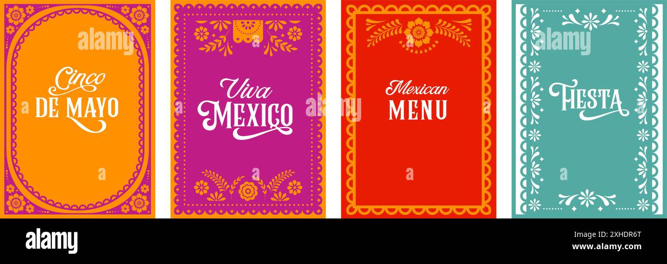 Mexikanische Fiesta, mexikanisches Menü Restaurant, Cinco de Mayo Einladung. Sammlung von Vektorkarten Design Stock Vektor