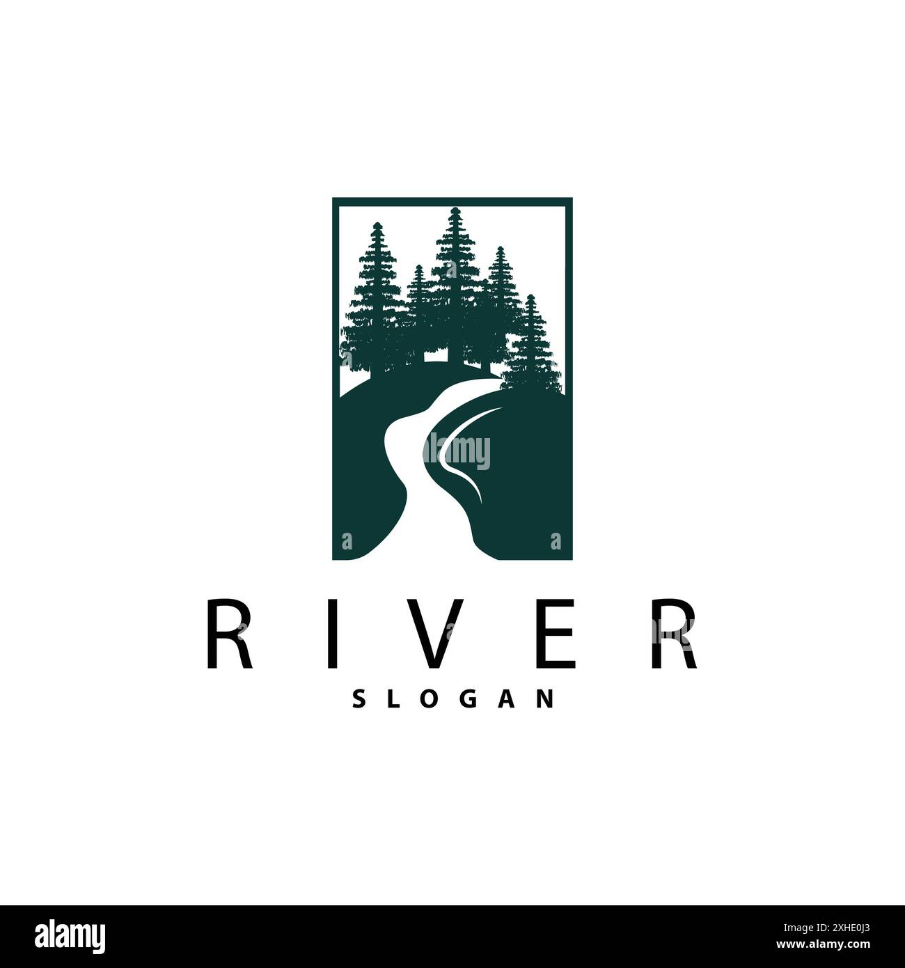 River Logo Design, River Creek Vektor, Riverside Landschaft Illustration Stock Vektor