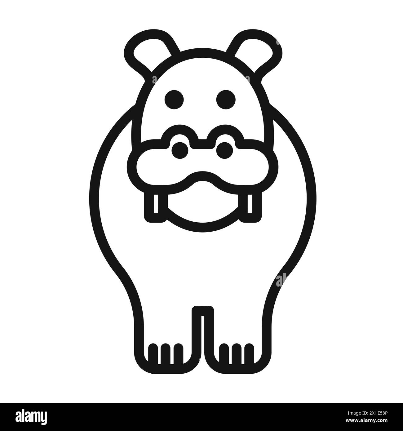 Nilpferd- oder Nilpferd-Symbol Vektorsymbol oder Zeichensatz-Sammlung in Schwarz-weiß-Kontur Stock Vektor