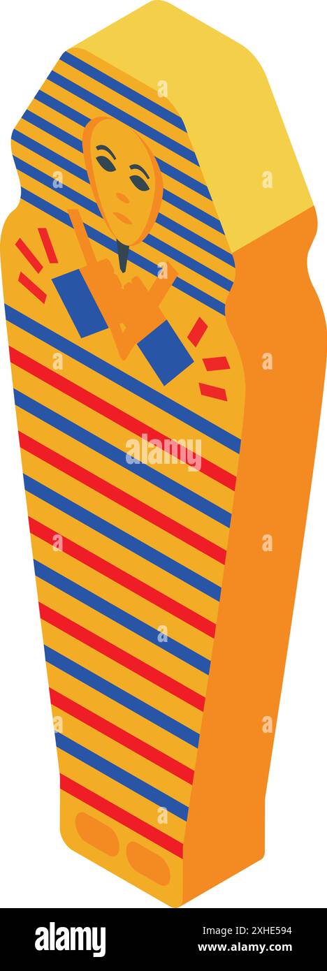 Der alte ägyptische Sarkophag steht aufrecht und zeigt eine stilisierte Mumie Stock Vektor