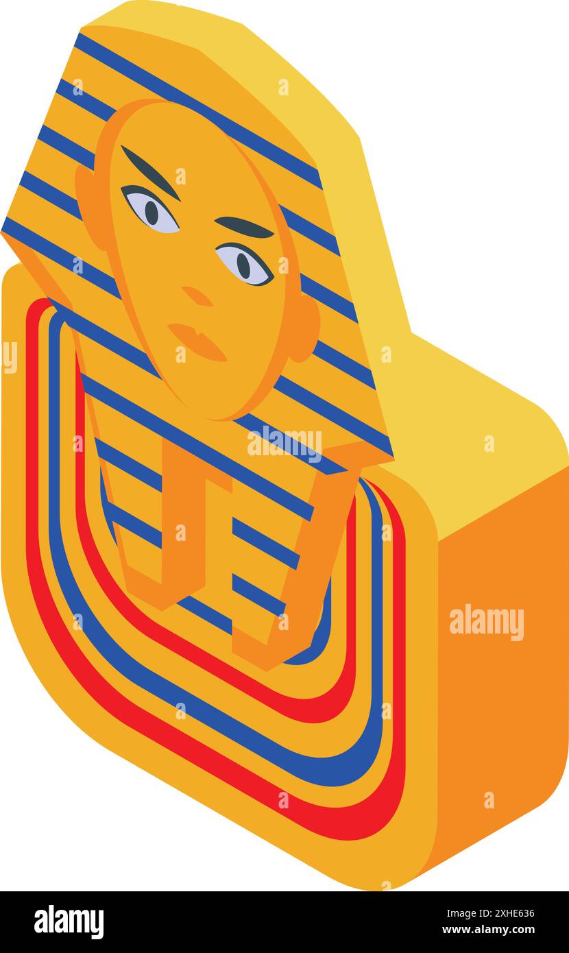 Isometrische goldene Maske von tutanchamun, dem letzten Pharao seiner königlichen Familie, der während der achtzehnten Dynastie des neuen ägyptischen Königreichs regierte Stock Vektor