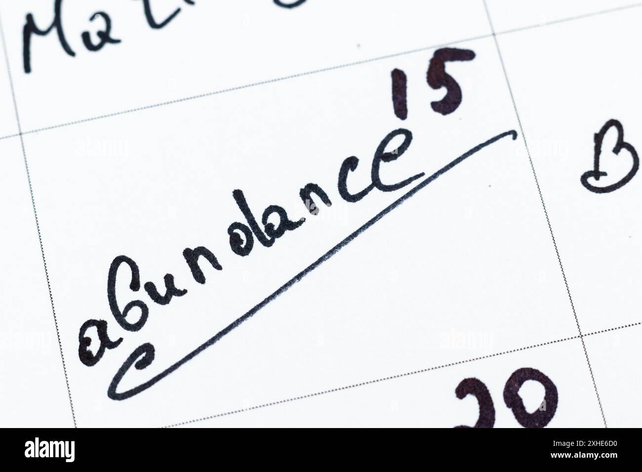 Konzept für den Fotokalender für Abundance Stockfoto