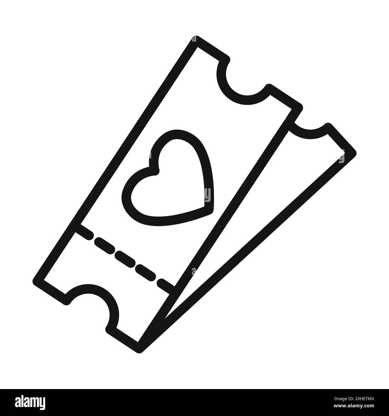 Romantisches Filmticket Symbol Vektorsymbol oder Zeichensatzsammlung in Schwarz-weiß-Umrandung Stock Vektor