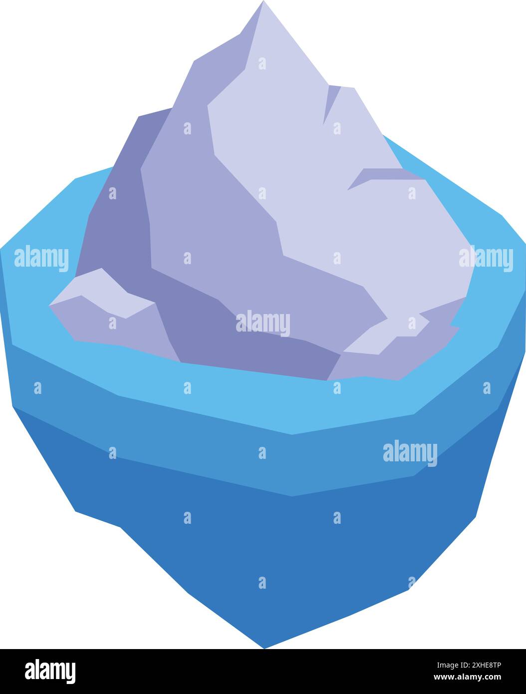 Geometrischer Eisberg, der in blauem Wasser schwimmt und nur die Spitze sichtbar ist Stock Vektor